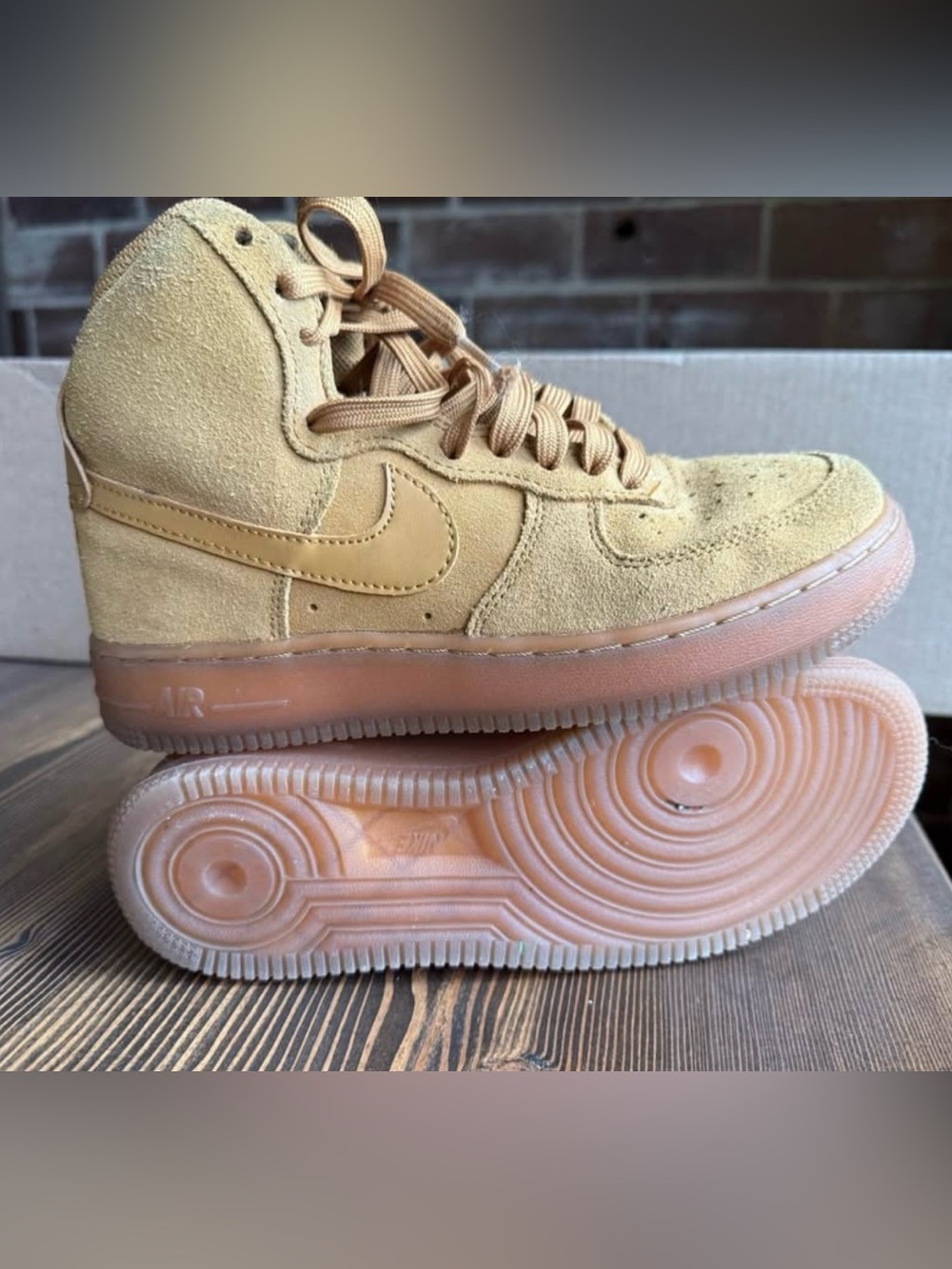 Boys Suede high top Tan Nike shoes